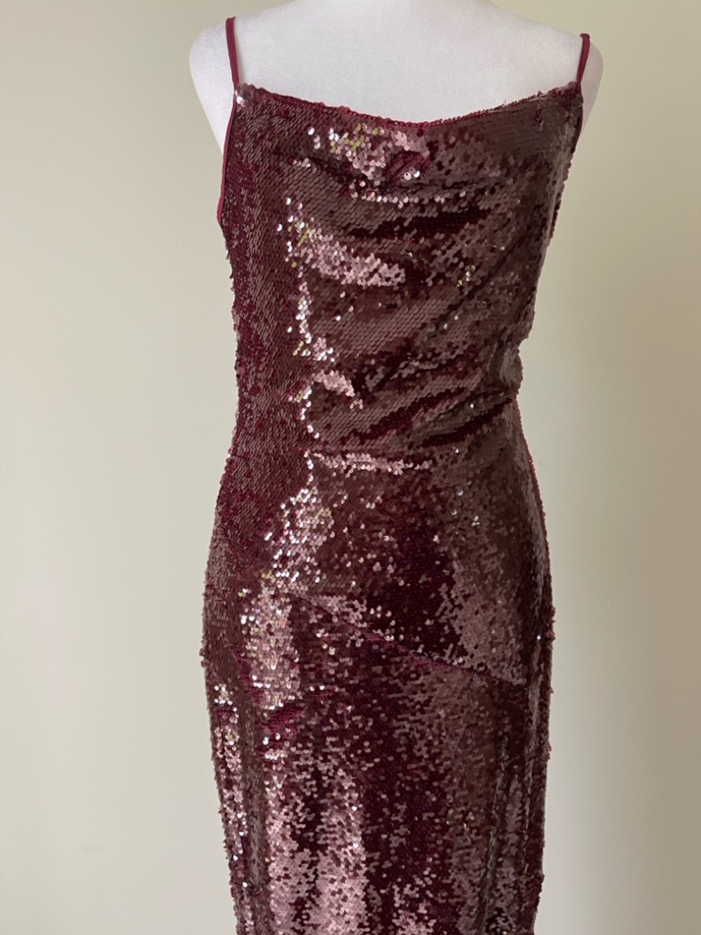 Julia Jordan Sequin Cowl Neck Side Slit Maxi Dress in Red Wine Color Slip NWOT - Picture 6 of 11